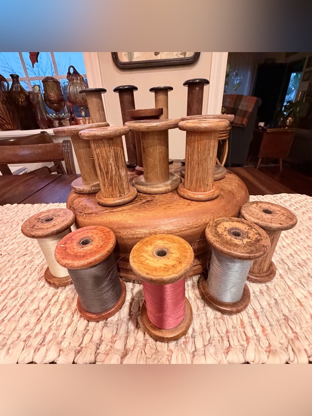 Vintage Wooden Textile Spools, Set of 15 Various Sizes for decor Candle Holders